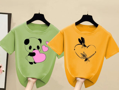 Lecowar Fashion Graphic Print Women Round Neck Multicolor T-Shirt