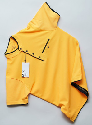 N AND J Solid Men Mandarin Collar Yellow T-Shirt