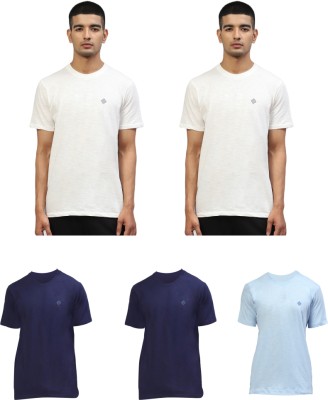 Almo Solid Men Round Neck White, Blue, Light Blue T-Shirt