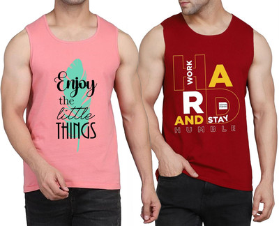 WOOSTRO Printed Men Scoop Neck Pink, Maroon T-Shirt
