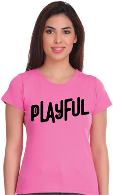 Hadwin Typography Women Round Neck Pink T-Shirt