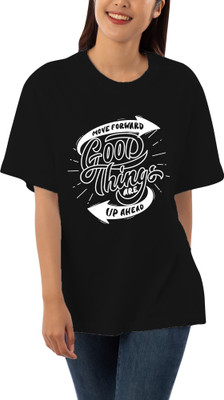 HouseOfCommon Printed, Typography Women Round Neck Black T-Shirt