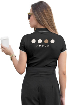 Fighterhero Printed Women Polo Neck Black T-Shirt