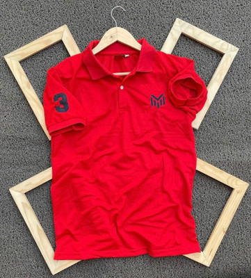 MAFURD Solid Men Polo Neck Red T-Shirt