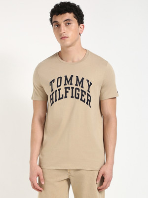 TOMMY HILFIGER Printed Men Crew Neck Beige T-Shirt