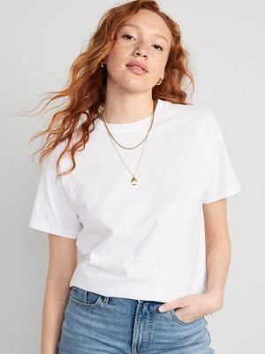 Born Basic Solid Women Round Neck White T-Shirt