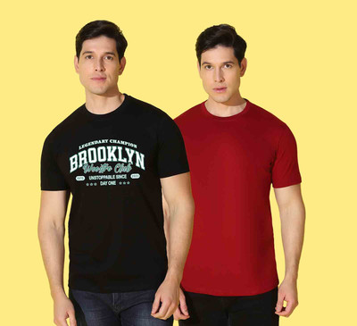 WOOSTRO Typography Men Round Neck Maroon, Black T-Shirt