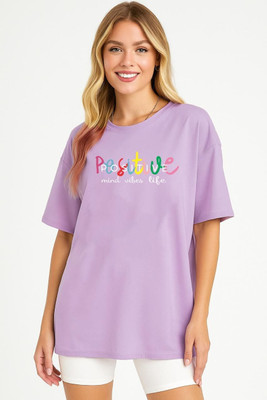 AdvibaFashion Printed Women Round Neck Purple T-Shirt