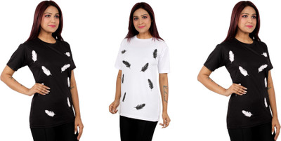 Oishee Printed Women Round Neck Multicolor T-Shirt