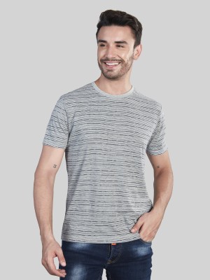 BE POSITIVE Striped Men Round Neck Grey T-Shirt
