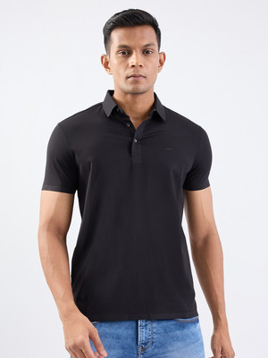 Spykar Solid Men Polo Neck Black T-Shirt