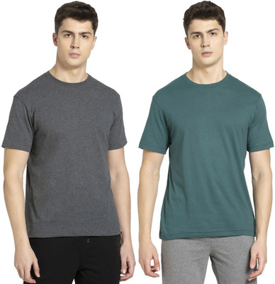 JOCKEY Solid Men Round Neck Grey, Green T-Shirt
