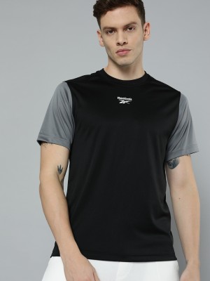 REEBOK Colorblock Men Round Neck Black T-Shirt