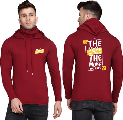WOOSTRO Printed Men Hooded Neck Maroon T-Shirt