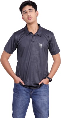 Nauticon Printed Men Polo Neck Grey T-Shirt