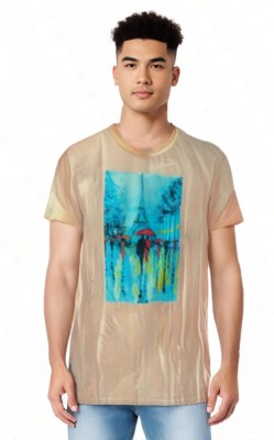 Mughal fashion Printed Men Round Neck Beige T-Shirt