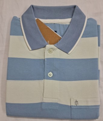 Trentee Striped Men Polo Neck Reversible Light Blue T-Shirt