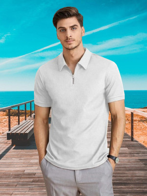 Dark Drive Solid Men Polo Neck White T-Shirt