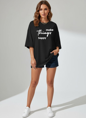 SZN Typography Women Round Neck Black T-Shirt