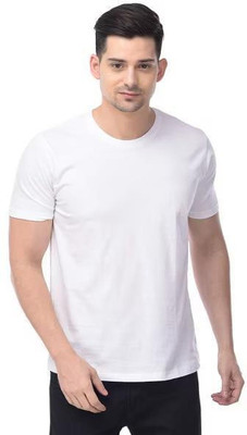 SAAV Solid Men Round Neck White T-Shirt