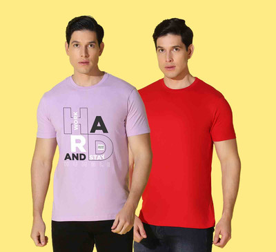 WOOSTRO Printed Men Round Neck Purple, Red T-Shirt