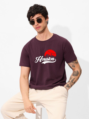 sms creation Graphic Print Men Round Neck Maroon T-Shirt