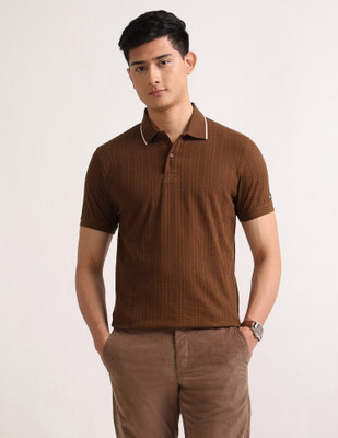 Arrow Sport Self Design Men Polo Neck Brown T-Shirt