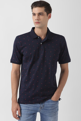 PETER ENGLAND Printed Men Polo Neck Dark Blue T-Shirt