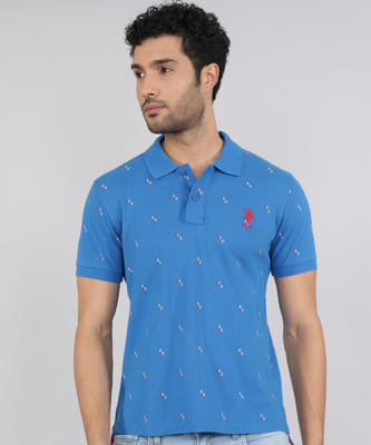 U.S. POLO ASSN. Printed Men Polo Neck Blue T-Shirt