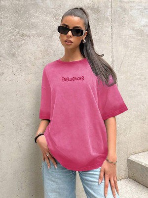 THE DRY STATE Printed Women Round Neck Pink T-Shirt