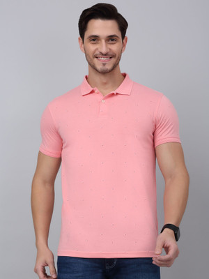 CANTABIL Printed Men Polo Neck Pink T-Shirt