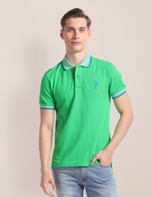 U.S. POLO ASSN. Self Design Men Polo Neck Light Green T-Shirt
