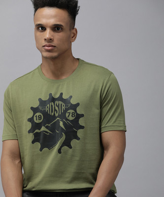 Roadster Printed Men Round Neck Green T-Shirt