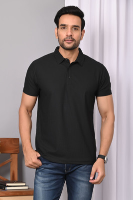 MIT Bharat Solid Men Polo Neck Black T-Shirt