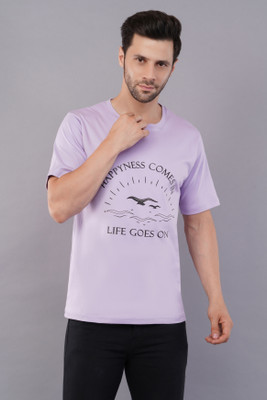 Agatelier Typography Men Round Neck Reversible Purple T-Shirt