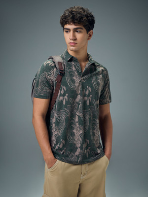 TECHNOSPORT Printed Men Polo Neck Multicolor T-Shirt