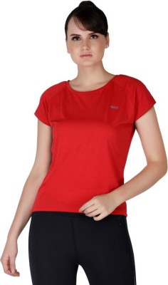 Drysense Solid Women Round Neck Red T-Shirt