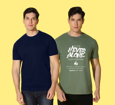 WOOSTRO Typography Men Round Neck Black, Green T-Shirt