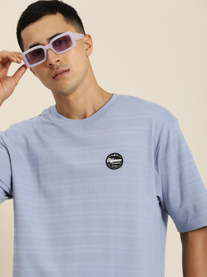 DIFFERENCE OF OPINION Self Design Men Round Neck Purple T-Shirt
