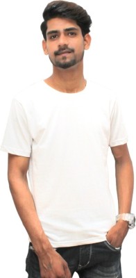 JP VENTURE Solid Men Round Neck White T-Shirt