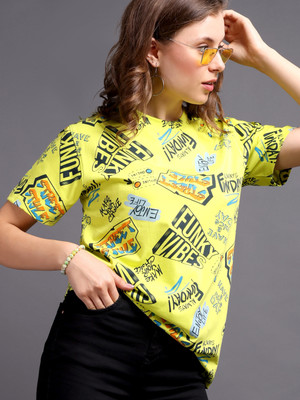 METRONAUT Printed Women Round Neck Multicolor T-Shirt