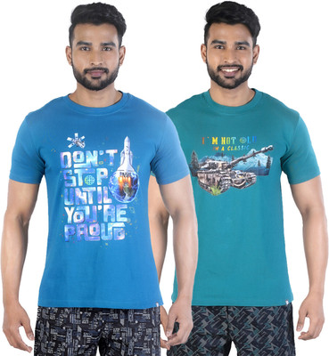 COLORS by Rupa Frontline Graphic Print Men Round Neck Blue, Green T-Shirt