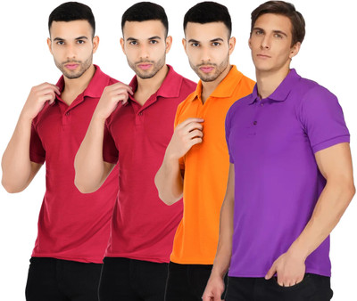 YUALIN CREATION Solid Men Polo Neck Multicolor T-Shirt