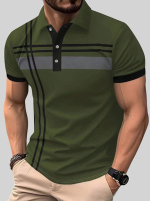 TAZO Solid Men Polo Neck Green T-Shirt