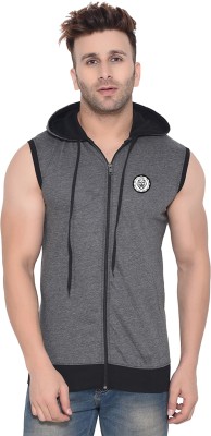 tfurnish Solid Men Hooded Neck Grey T-Shirt