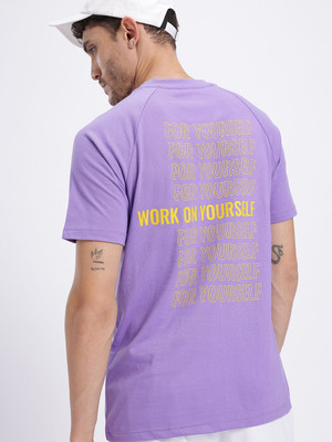 Glitchez Printed Men Round Neck Purple T-Shirt