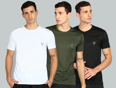 Fricker Solid Men Round Neck White, Dark Green, Black T-Shirt