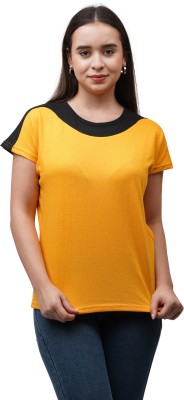 True Basket Colorblock Women Round Neck Yellow T-Shirt