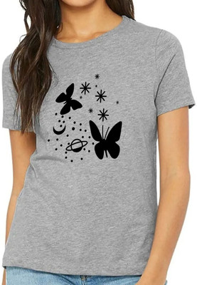 Nilan Tees Wear Printed Women Round Neck Grey T-Shirt