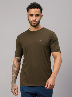 VECTOR X Solid Men Round Neck Dark Green T-Shirt